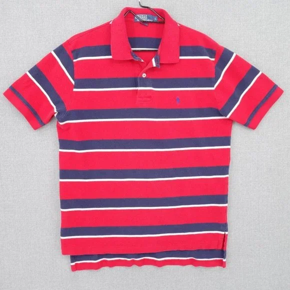 Polo Ralph Lauren Polo Shirt Mens Large Red Blue Striped Short Sleeve Casual